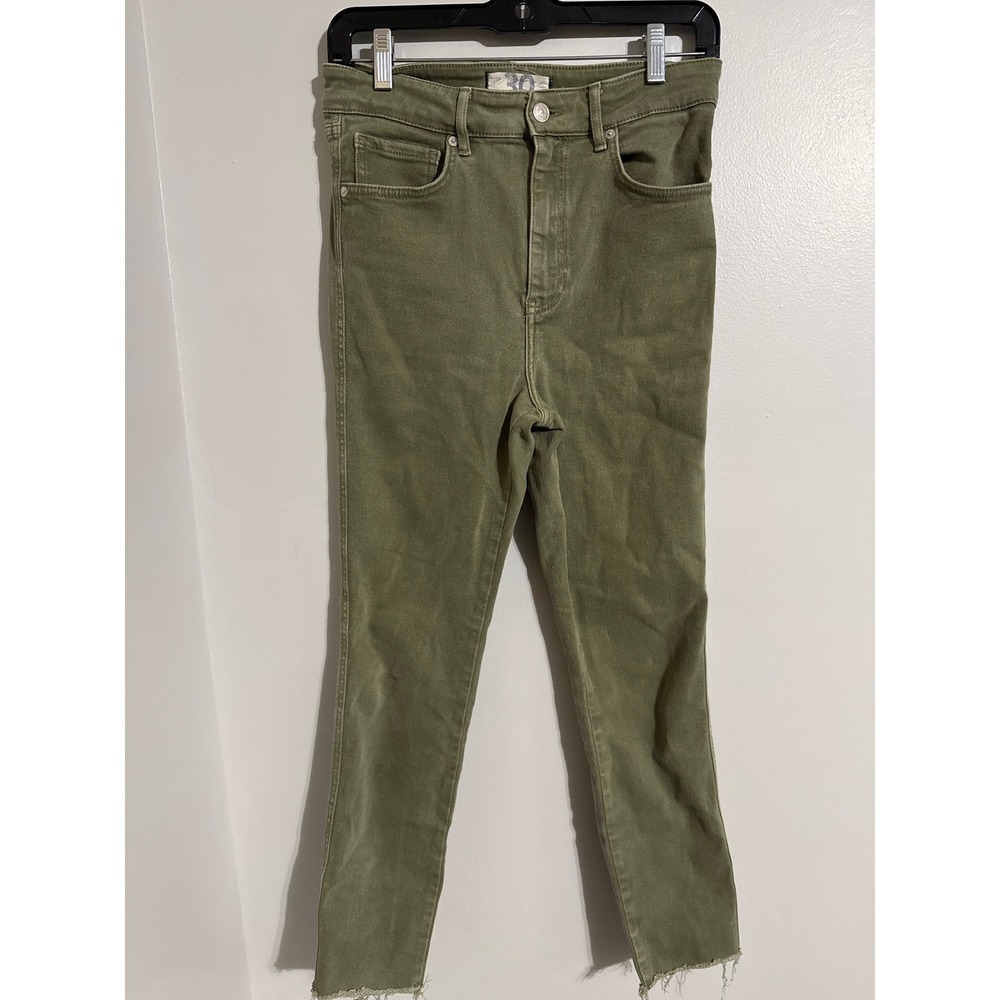 We The Free  People Womens High Rise Skinny Jeans Olive Green Raw Hem Size 30